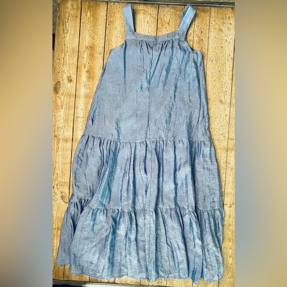 Exquise Blue Square‑Neck Flouncy Maxi Dress Pockets Tiered Skirt S Bohemia - Picture 3 of 11